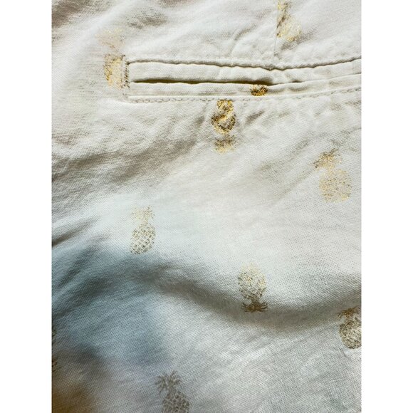 Old Navy Womens Pineapple Print Linen Blend Shorts Size 6 White & Gold - Picture 9 of 9